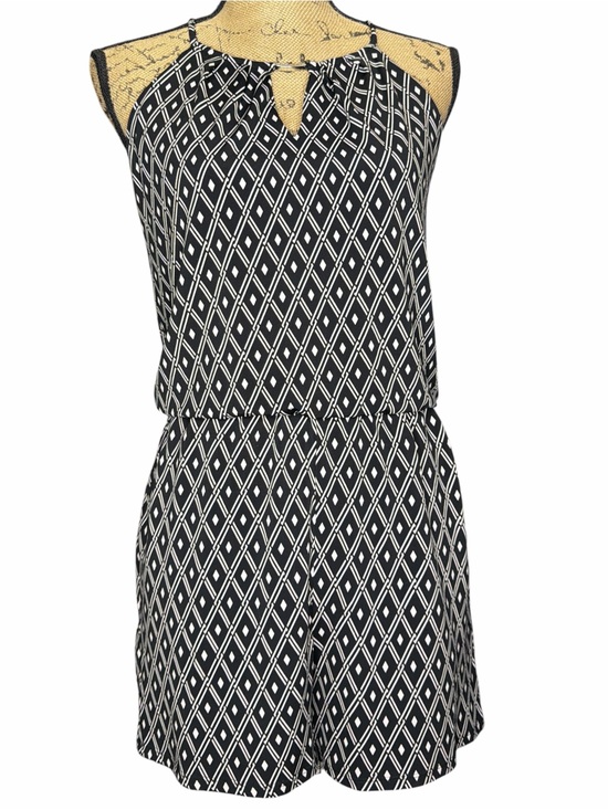 White House Black Market Pants - White House Black Market Black & White Geometric Halter Romper. EC. Size XSMALL
